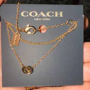 COACH Gold Double-Layer Pendant Necklace